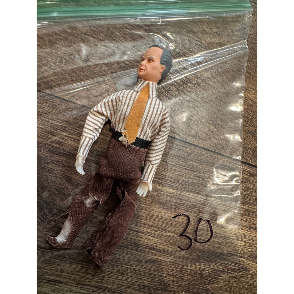 Vintage Male Doll‎ Figure Business Man Striped Shirt Brown Ripped Pants